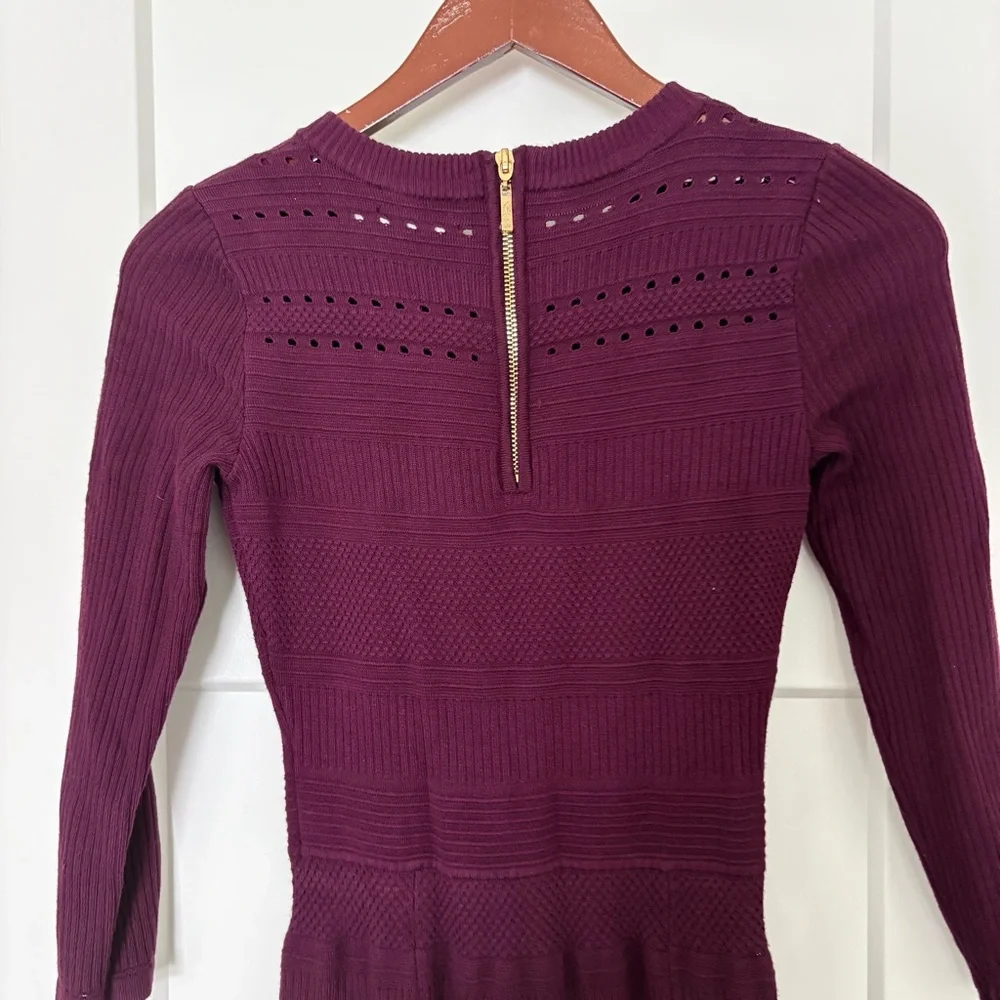 Eliza J Rich Fit and Flare Sweater Dress Burgundy Long Sleeve - XS - Picture 9 of 11